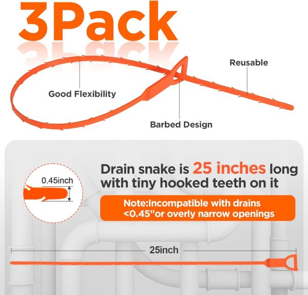 Forlive Drain Snake Flexible Barbed Wand Hair Clog Remover-1