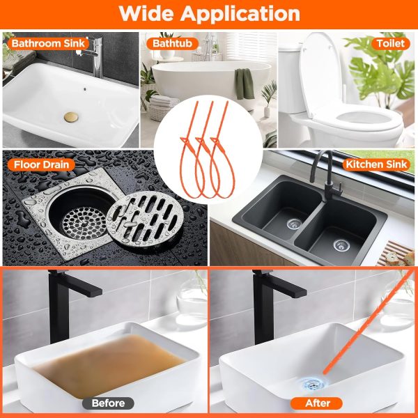 Forlive Drain Snake Flexible Barbed Wand Hair Clog Remover-6