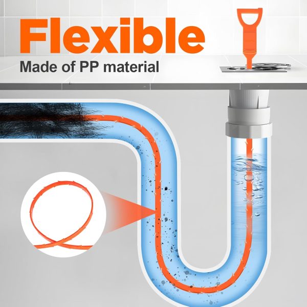 Forlive Drain Snake Flexible Barbed Wand Hair Clog Remover-3