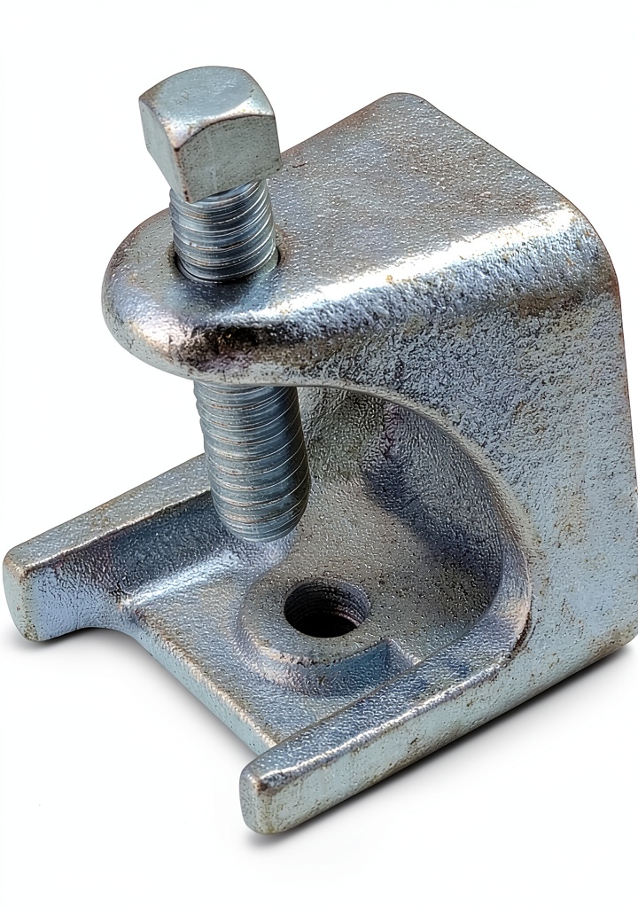 RACO beam clamp installed on a steel beam in an industrial setting