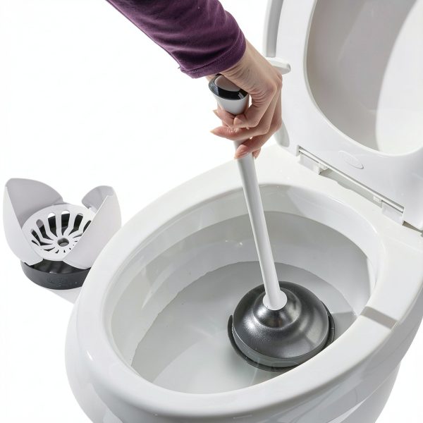 Clorox Toilet Plunger Set White Grey Plastic-7